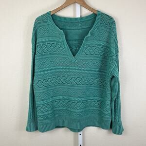 Sundance Rita Easy Cable Knit Sweater L Large Spring Green $128 Oversize Cotton